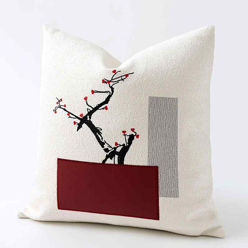 クッションカバー チャイナ風 梅の花 刺繍 枕カバー リビングルーム ソファ 柔らかい レトロ 背もたれ ..