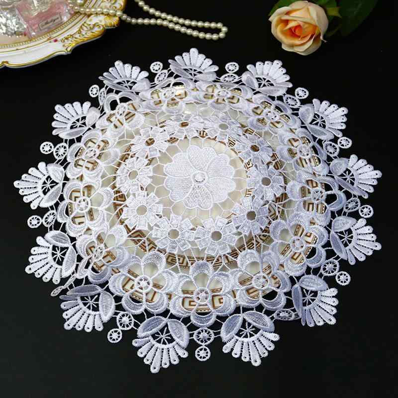 ホワイト レース 円形 プレースマット 断熱 パッド ティート レイ 防塵 フレンチ スタイル シンプル