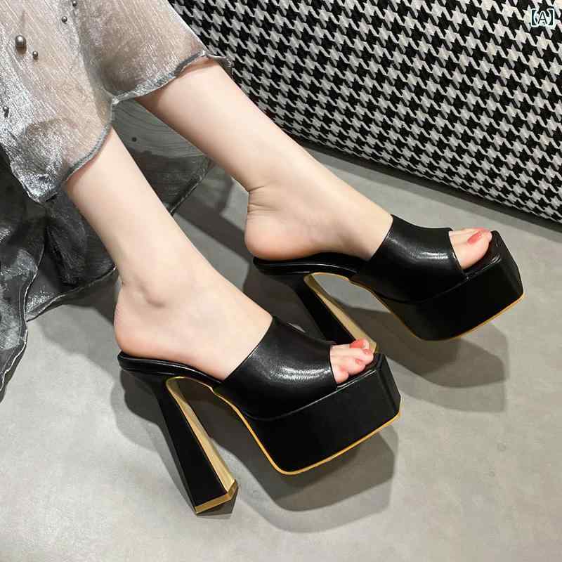 レディース 靴 シューズ サンダル ミュール ヒール おしゃれ パーティー ラグジュアリー 厚底 ナイトクラブ セクシー ブラック