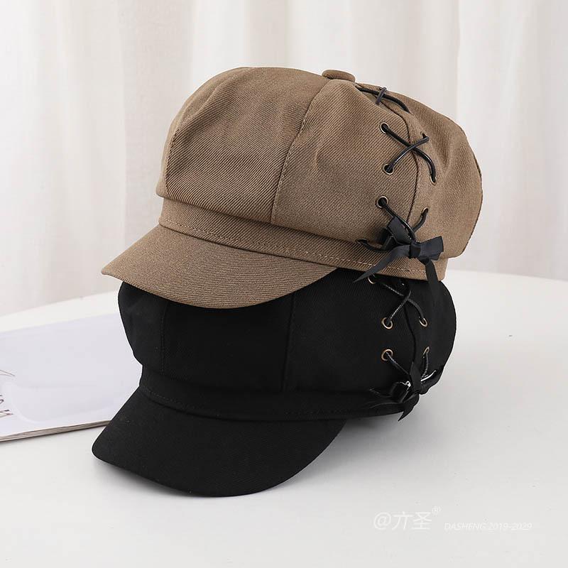 キャスケット帽 女性 春秋 レトロ ドームスタイル リボン 小顔効果 フィッシャーマンハット ツバ先カー..