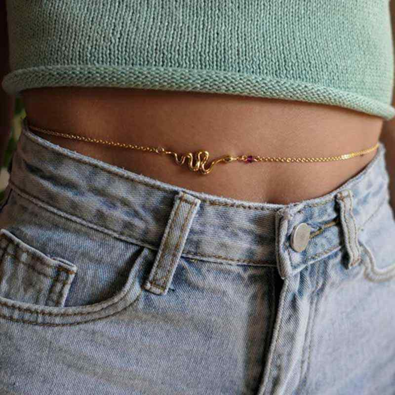 アクセサリー アメリカファッション 幾何学的 蛇 ウエストチェーン ビーチ シンプル レトロ ウエストチェーン 女性用 セクシー 魅惑的 ゴージャス 華やか リゾート バカンス タウンユース インスタ映え