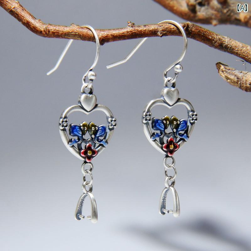 ピアス パーツ 素材 DIY レディース アクセサリー ハートデザイン 手作り ハンドメイド シルバー エレガント ヴィンテージ エスニック 個性的 ユニーク