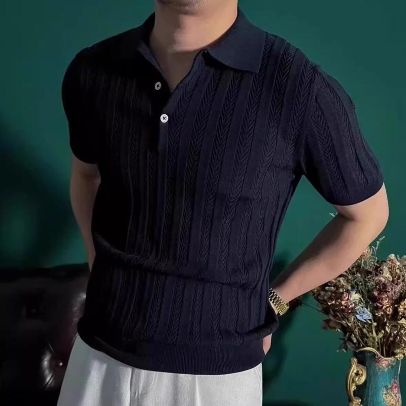 メンズ 夏 冷感 通気性がいい ポロシャツ 半袖 ラペル ニット 無地 薄手 トップス シンプル おしゃれ ビジネス