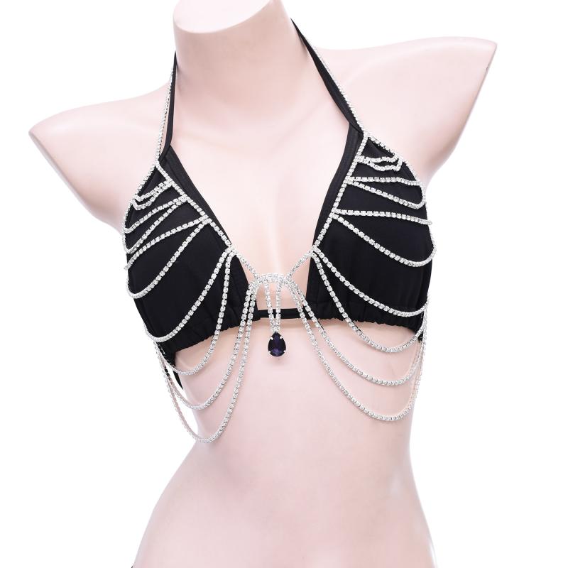 ボディ チェーン 多層 フル ラインストーン フェイク ジュエリー ペンダント チェスト アクセサリー カ..