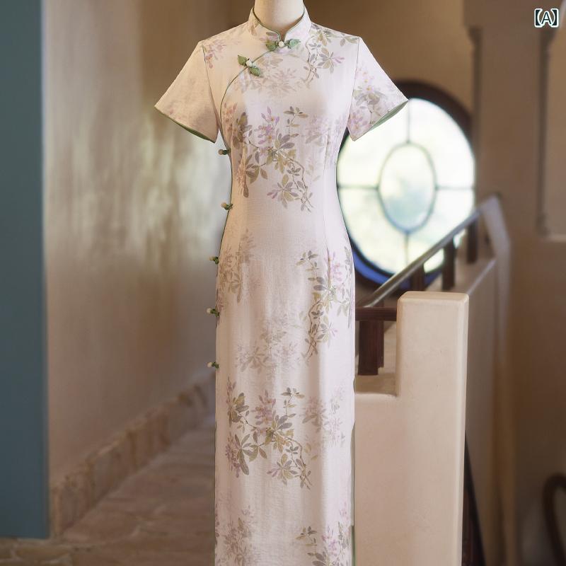 チャイナドレス エレガント レディース ファッション 中華風 スリムフィット 夏コーデ 上品 カジュアル 洗練 フェミニン 花モチーフ モダン シンプル スタイリッシュ