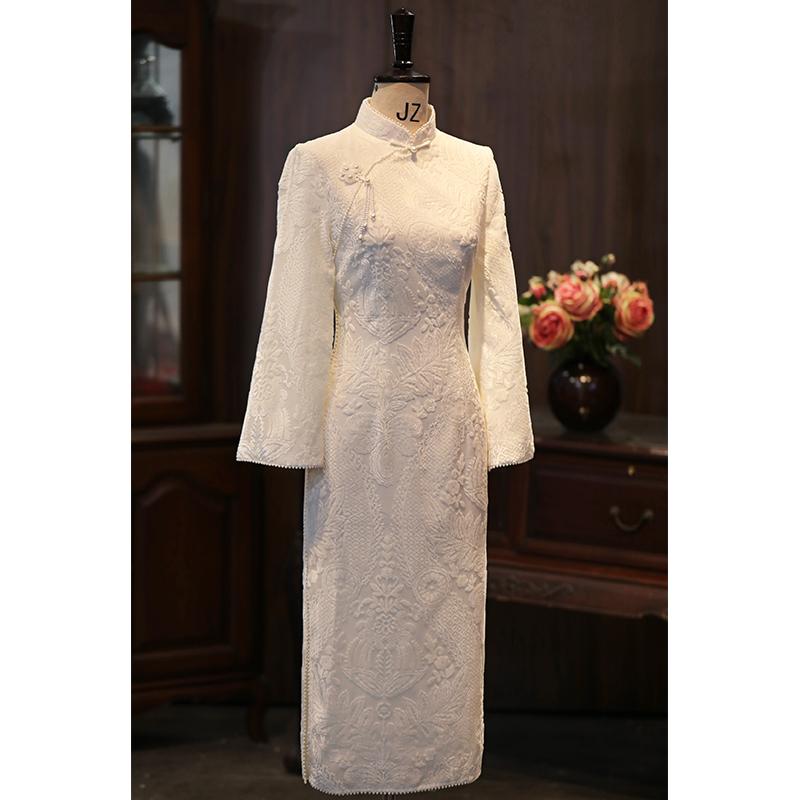 チャイナドレス 中国 長袖 ドレス レディース 春夏 毎日着用 婚約 クラシック 洗練 優雅 上品 エキゾチック セクシー おしゃれ エレガント フェミニン(4)