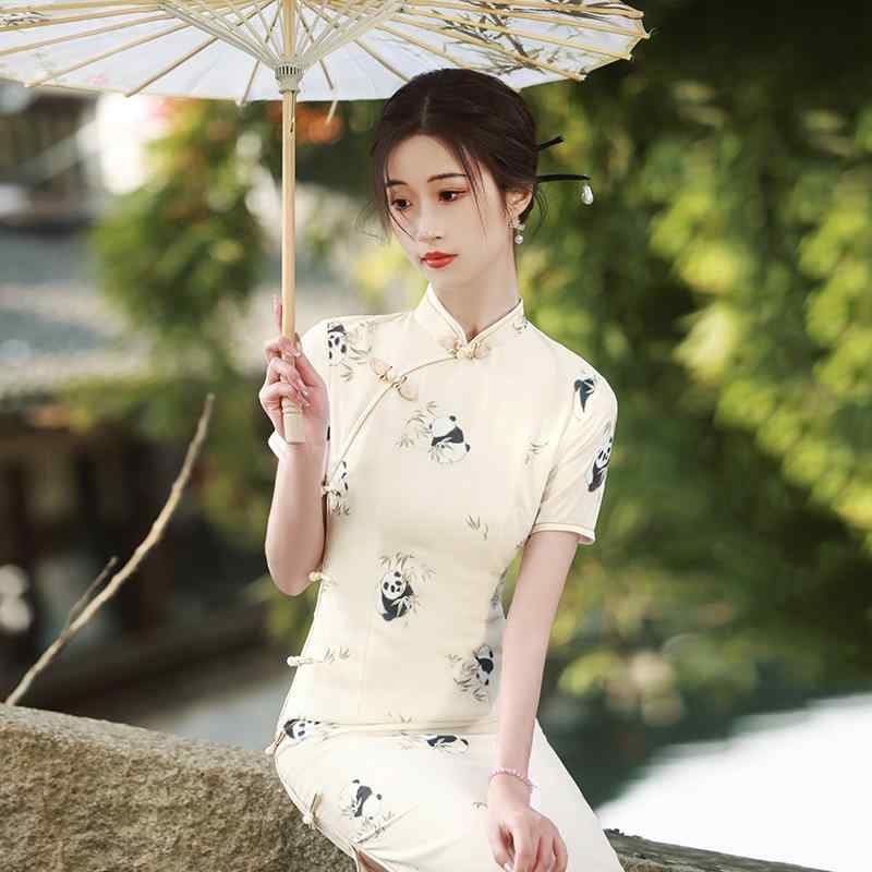 チャイナ ドレス レディース シンプル レトロ 夏 中華 スタイル おしゃれ 上品 半袖 ワンピース ハイスリッド