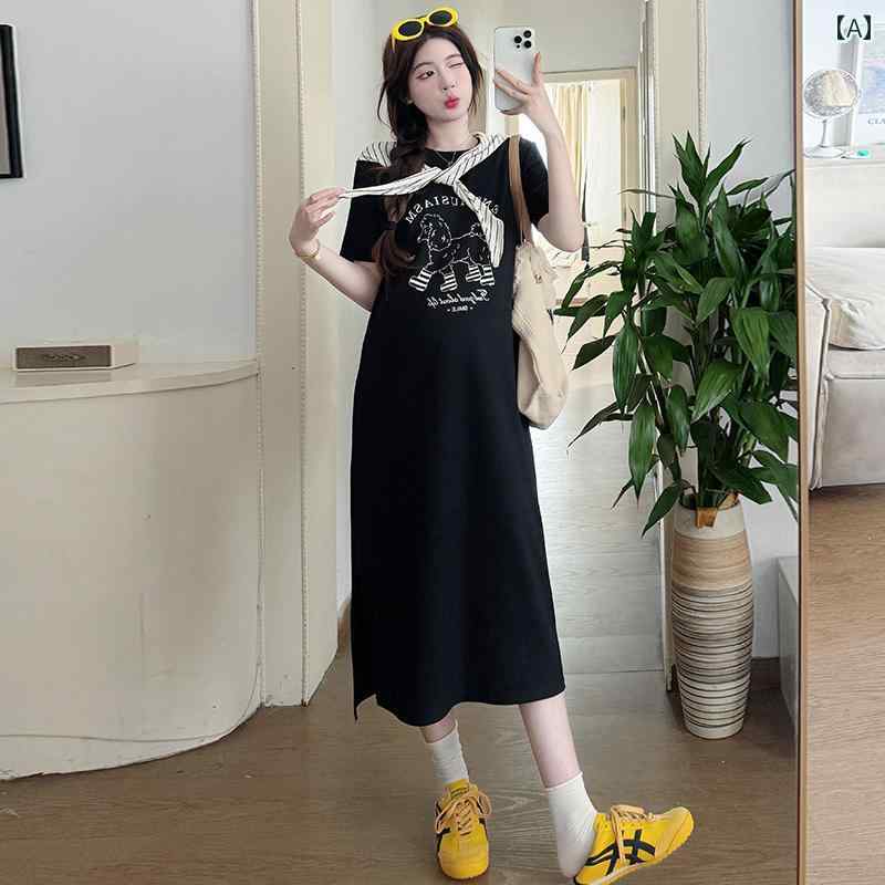 ワンピース 妊婦用 夏服 半袖 ラウンドネック ロング丈 サマーワンピ 通気性 軽量 大きいサイズ ショール付 2点セット マタニティドレス カジュアル ゆったり シンプル