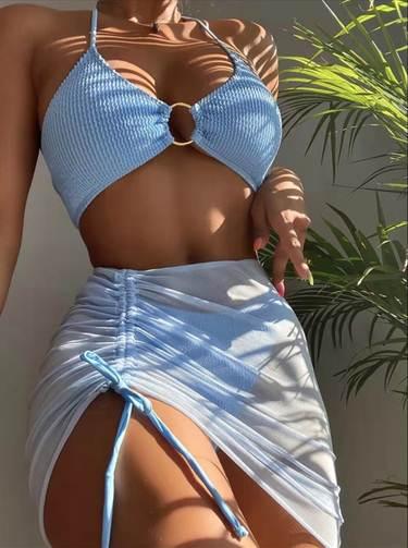 レディース 水着 3点セット 海外 欧米 セクシー 無地 スリーピース ビキニ スカート シアー リゾート バカンス レディース 水着 3点セット 海外 欧米 セクシー 無地 スリーピース ビキニ スカート シアー リゾート バカンス