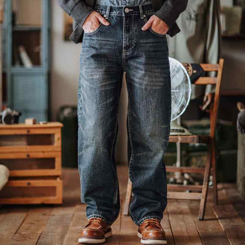 アメリカン ウォッシュ 通気性 ストレートパンツ ジーンズ おしゃれ シンプル 無地 おでかけ ワークウェア デニム レトロ 春秋 カジュアル メンズ シック ズボン