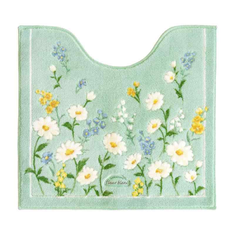 オカ(OKA) フルールブラン レギュラートイレマット 約55cm×60cm グリーン (洗える 花柄 フェミニン)