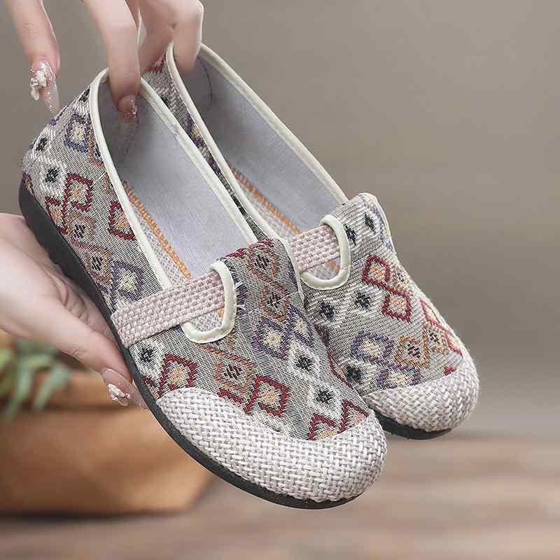 スリッポン 布靴 履きやすい レディース カジュアル フラット シューズ ソフト ソール ワンステップ 軽量 快適 レトロ おしゃれ