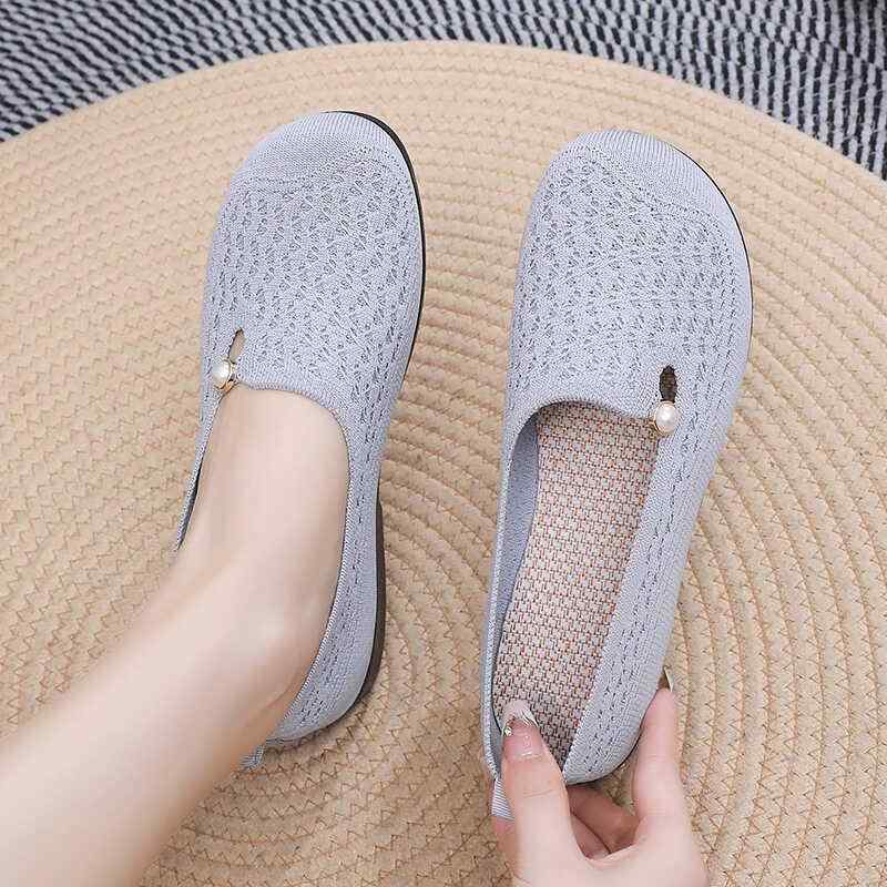 スリッポン 布靴 履きやすい レディース ソフト ソール メッシュ フラット シューズ 軽量 快適 ワンステップ 滑り止め加工 カジュアル