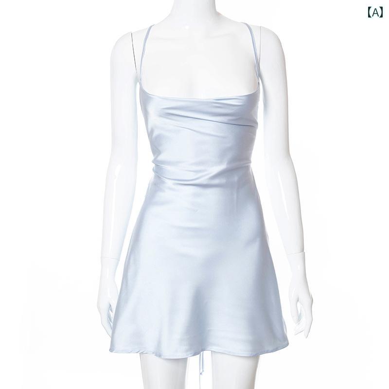 ワンピース レディース 魅惑的 ハイウエスト レースアップ スリム ドレス フェミニン ファッション カジュアル ストラップ ローカット