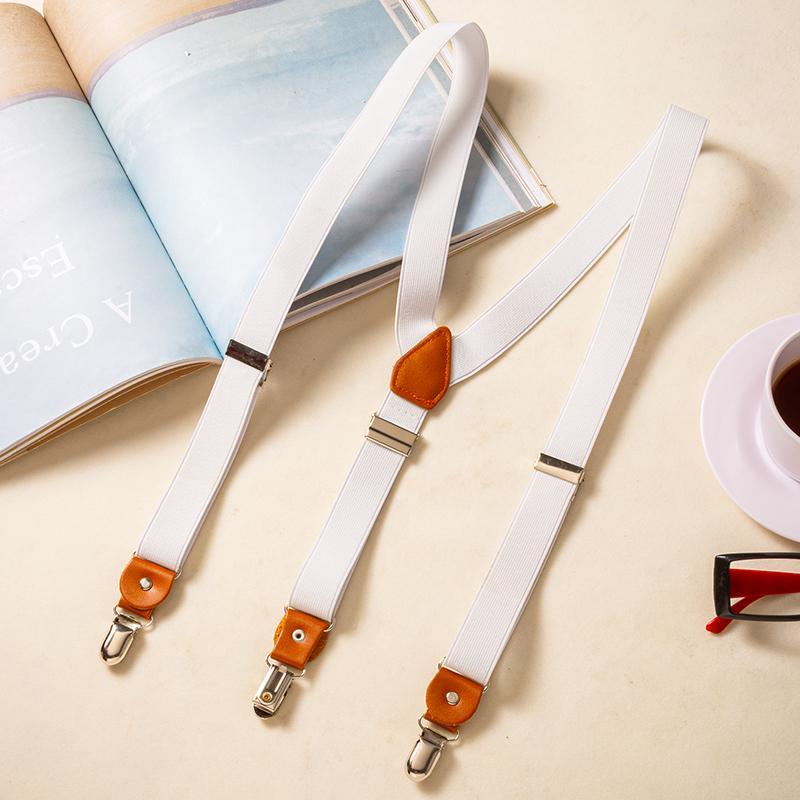 サスペンダー パンツ 吊りベルト ユニセックス ホワイト 伸縮性がある 滑り止め Y 字型 パンツ クリップ 軽量 シンプル カジュアル