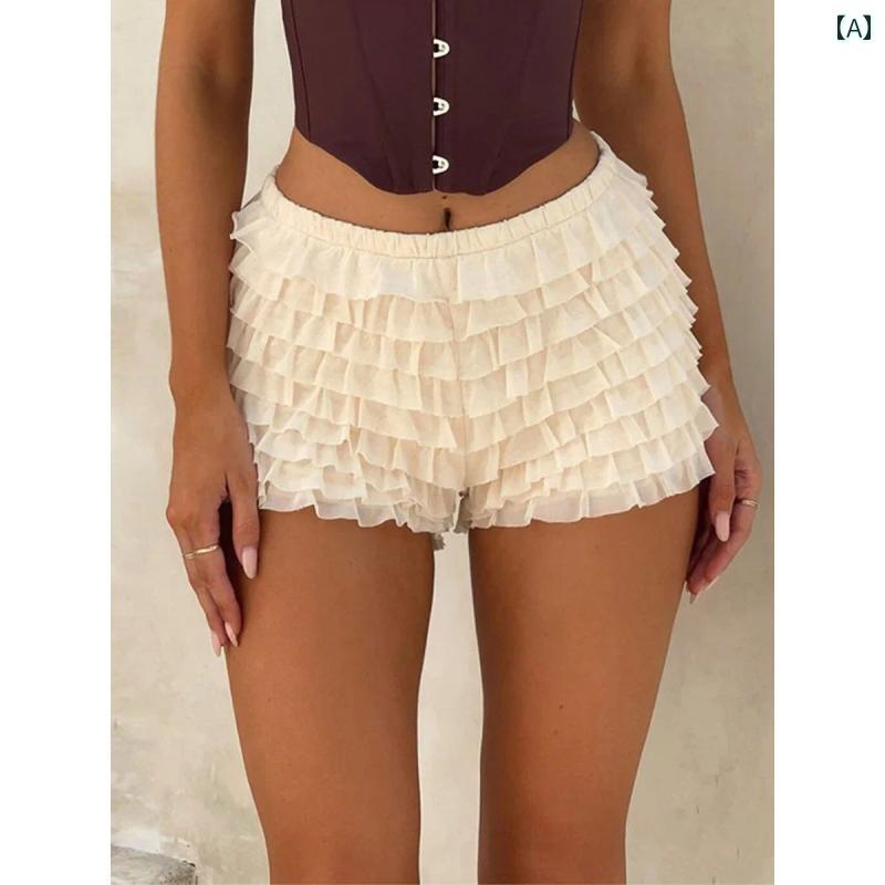 ショートパンツ 短パン レディース ローウエスト フリル 夏 フェミニン 軽やか ウェーブ フリル デート 柔らかい シルエット カジュアル