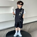 キッズ セットアップ 男の子 チャイナ風 唐装 夏 民族 レトロ 子供 司会 伝統 公演 衣装 イベント お祭り 薄手 半袖 シャツ ショート パンツ 黒 竹柄 ベージュ