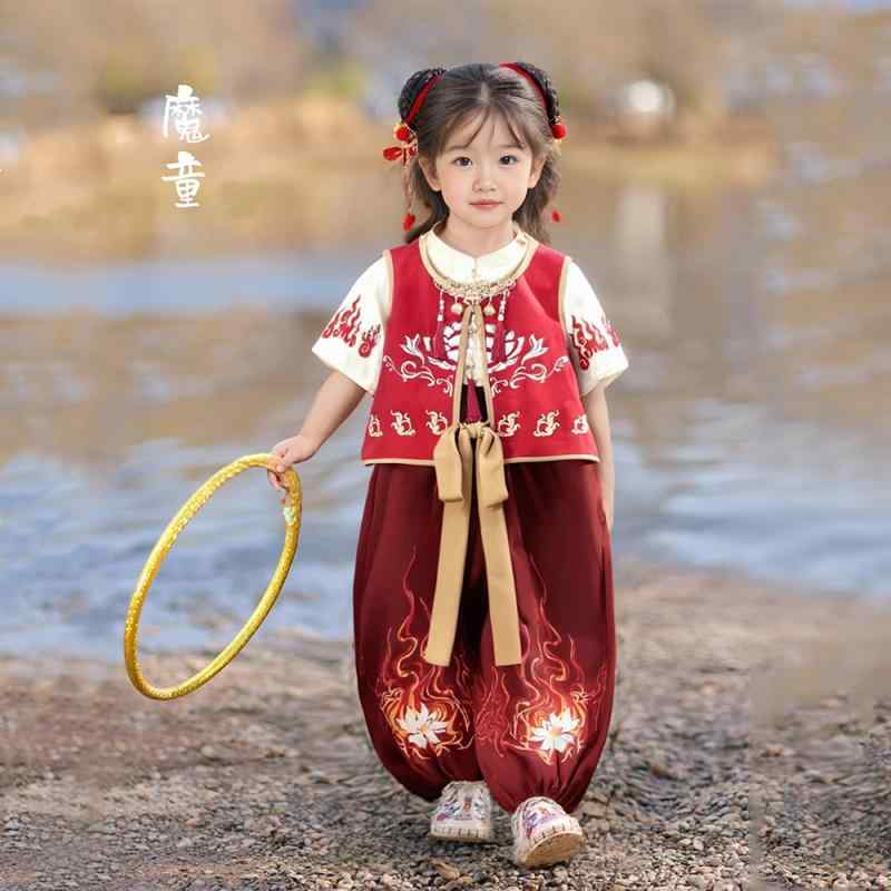 キッズ セットアップ 子供 パフォーマンス 衣装 幼稚園 女の子 男の子 夏 漢服 唐装 イベント コスプレ チャイナ風 エスニック おしゃれ