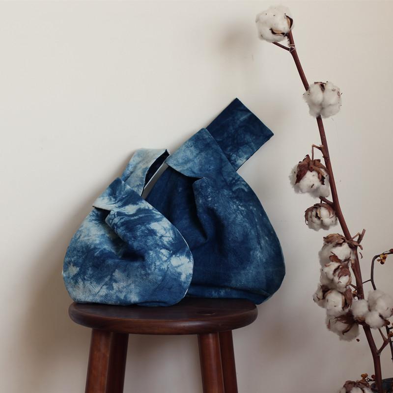 和風ポーチ ハンド バック 布製 レトロ 青 染料 植物 コンパクト 男女兼用 エスニック 伝統 手染め レ..