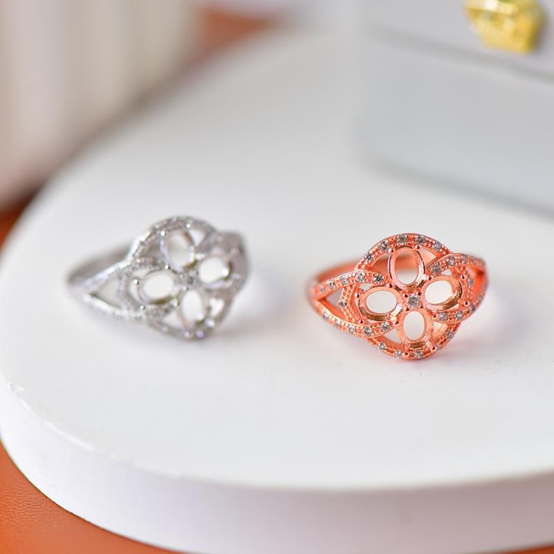 指輪 空枠 はめ込み diy S925 シルバー リング レディース 宝石なし ベース 台座 ジュエリー フェミニン きらきら ラインストーン ローズゴールド プレゼント 贈り物 4×5ミリ(4)