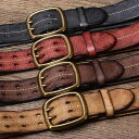 ベルト メンズ レディース ファッション ユニセックス アイテム ダブルピン バックル 第一層牛革 レザー ウォッシュ加工 ヴィンテージ レトロ クラシック クール デニム ボトムス
