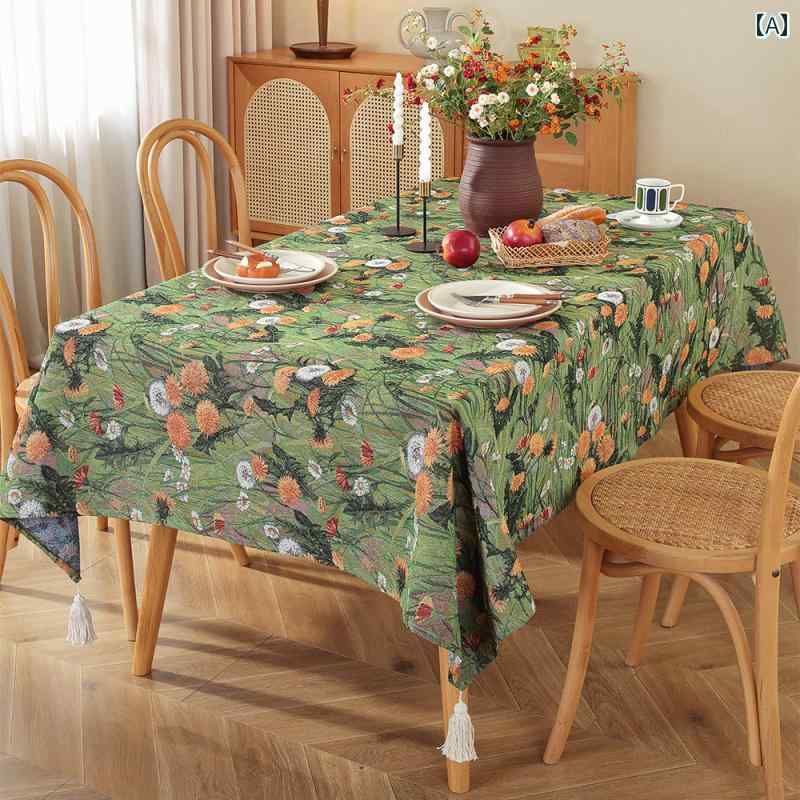 テーブルクロス 布 油絵風 幾何学模様 花柄 房 フサフサ タッセル 長方形 正方形 大きいサイズ テーブルデコ 田園風 ロマンティック 華やか クラシック モダン