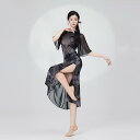 ダンス ウェア 花柄 プリント トップス チャイナ ドレス風 半袖 ロング丈 スリット入 ワンピース カジュアル クラシック パフォーマンス 衣装 夏 レディース 軽量 ソフト 練習着