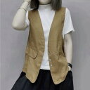 婦人服 レトロ リネン ベスト 女性用 夏用 ゆったり カジュアル レイヤード Vネック コットンリネンベスト おしゃれ カジュアル レジャー リゾート 休日 バカンス 旅行