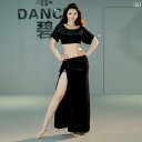 ベリー ダンス コスチューム ベロア 半袖 ショート丈 トップス ロング スリット スカート セット カジュアル 大きいサイズ セクシー オリエンタル パフォー...