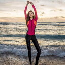 レディース ウェットスーツ ダイビング オールインワン 長袖 日焼け防止 速乾 スリム 水着 サーフィン シュノーケリング ラッシュガード ピンク