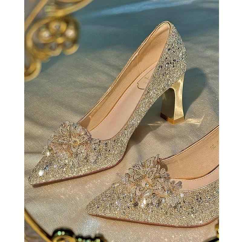 楽天ラ・グラーヌパンプス ハイヒール ライトゴールド ウェディング ブライダル ポインテッドトゥ 万能 シングルシューズ おしゃれ エレガント フェミニン パーティー ビジネス お出かけ