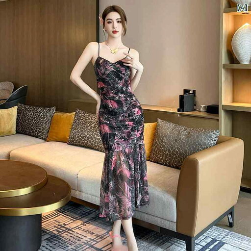 ワンピース レディース 夏 レトロ フローラル ロング フィッシュテール ドレス スリム サスペンダー ロング ドレス ワンピース レディース 夏 レトロ フローラル ロング フィッシュテール ドレス スリム サスペンダー ロング ドレス