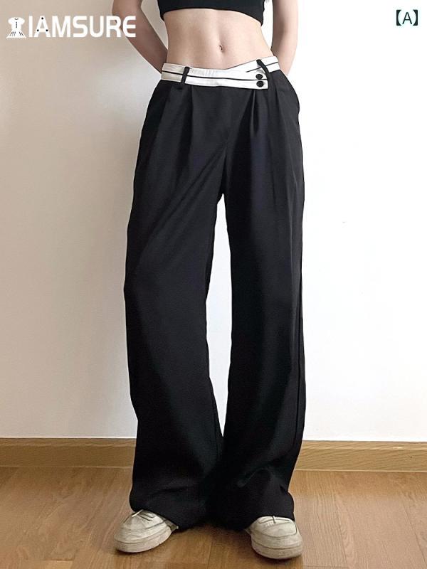 パンツ レディース ワイドレッグ ロング シンプル カジュアル ベーシック 合わせやすい ルーズフィット スタイリッシュ オフィスウェア