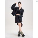 レディース スカートスーツ 2点セット ミニ ショート デニム ジャケット スカート アメリカン レトロ 黒 ベージュ ヴィンテージ カジュアル ジーンズ ファッション