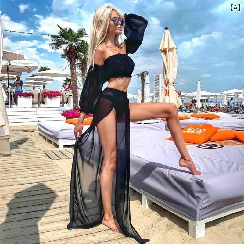 レディース ファッション イレギュラー ロングススカート 上下セット 無地 イレギュラー ビーチ スリットスカート ツーピース ラグジュアリー ブラトップ へそ...