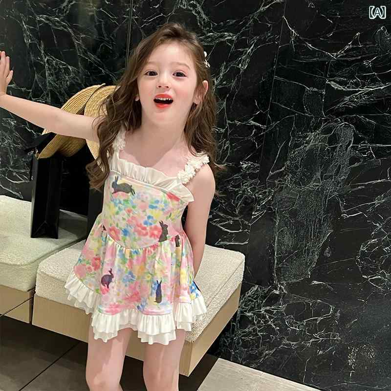 水着 子供服 女の子 バニー 花柄 ワンピース キッズ用 ガール 露出防止 キッズファッション スカート スイムウェア