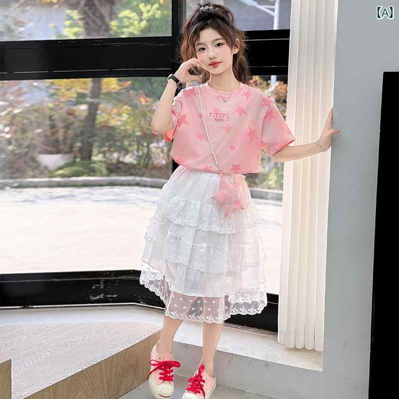 キッズ 女の子 夏 子供 ファッション ピンク 半袖 Tシャツ スカート セット カジュアル 動きやすい 小中学生 おしゃれ