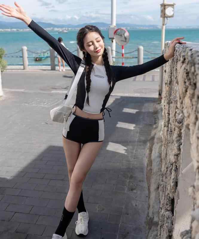 サーフスーツ ダイビング スーツ 大人かわいい レディース セパレート シンプル 長袖 ビーチ リゾート 韓国スタイル サーフィン スーツ 学生 マリンスポーツ 日焼け防止 水着