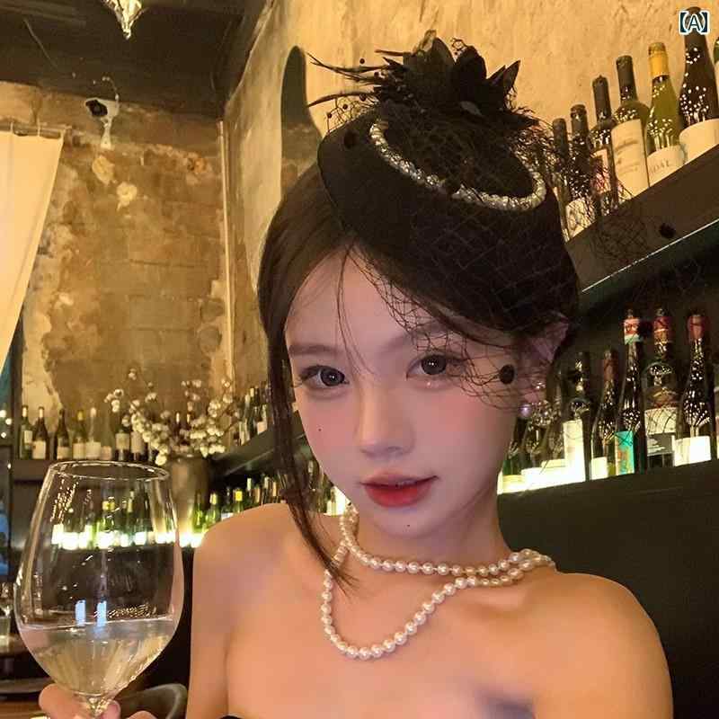 ヘア ロープ 小さい 帽子 レース ベール レトロ メッシュ 中華 花嫁 頭飾り アクセサリー カジュアル ..