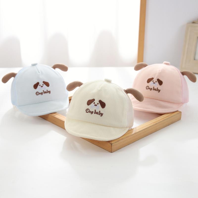 ベビー 帽子 乳幼児 キッズ 夏 メッシュ 薄型 0～3ヶ月 新生児 男の子 男女兼用 選べるカラー 犬の耳 日よけ キャップ シンプル 紫外線対策 ショートブリム