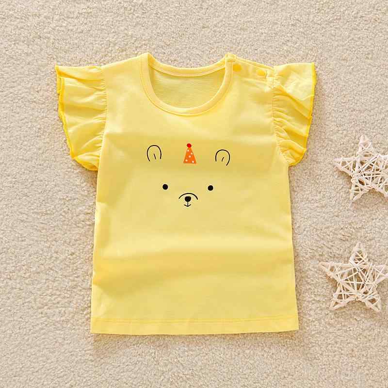 ベビー ウェア コットン プリント フリル トップス 半袖 プルオーバー 丸襟 Tシャツ カジュアル 涼感 ..