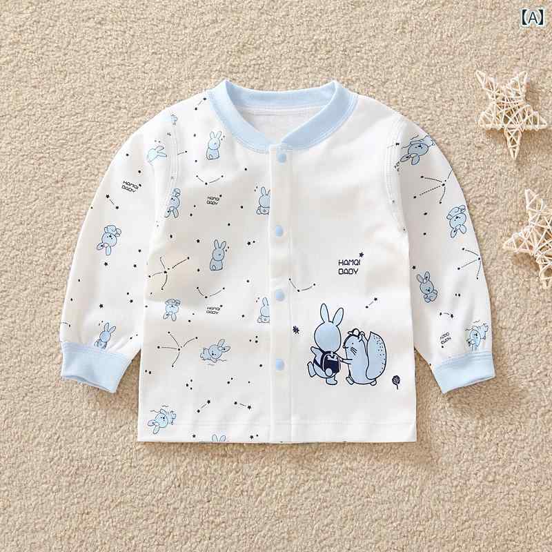 ベビーウェア コットン プリント フロント オープン カーディガン 長袖 前開きボタン 丸襟 カジュアル ..