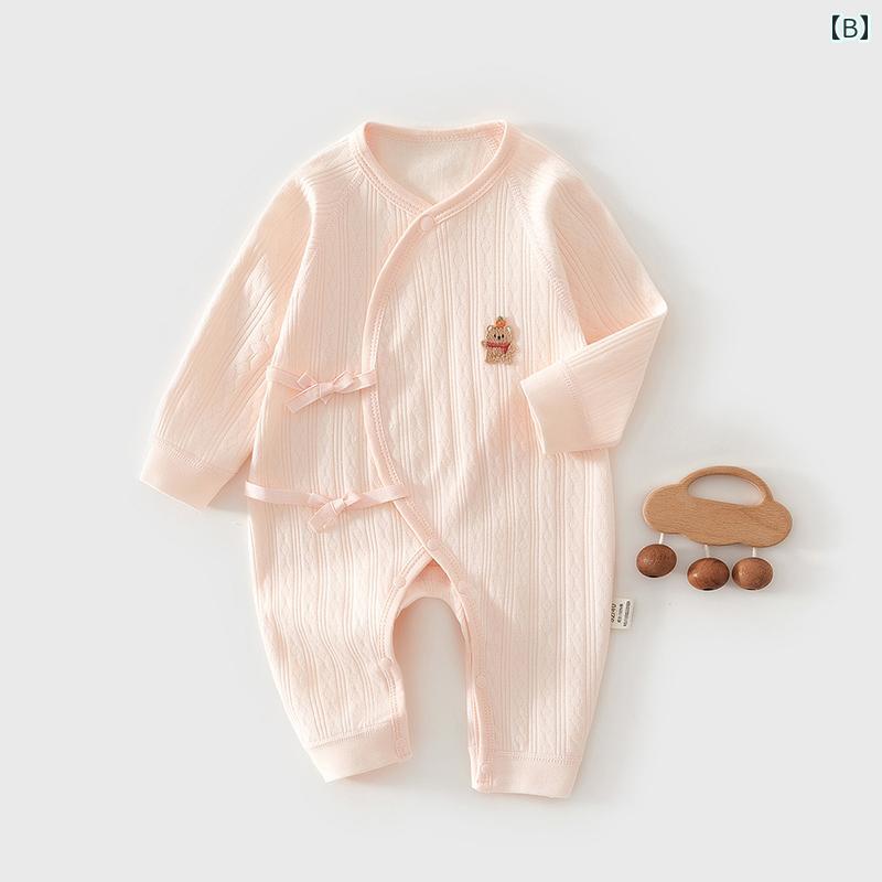 ベビー ウェア コットン クマ モチーフ ロンパース 長袖 丸襟 ストラップ ジャンプ スーツ カジュアル 新生児 オール シーズン 男の子 女の子 軽量 ソフト 日常使い プレゼント