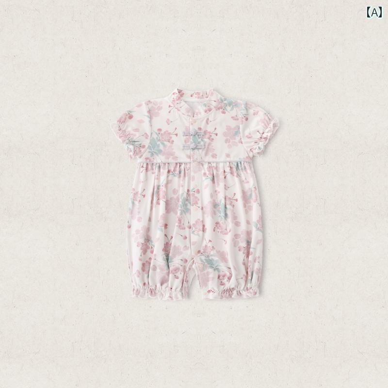 女の子 赤ちゃんの服 夏 半袖 薄手 ジャンプスーツ リトルプリンセス ロンパース 柔らかい 1歳 ドレス チャイナ風 ベビー 夏服