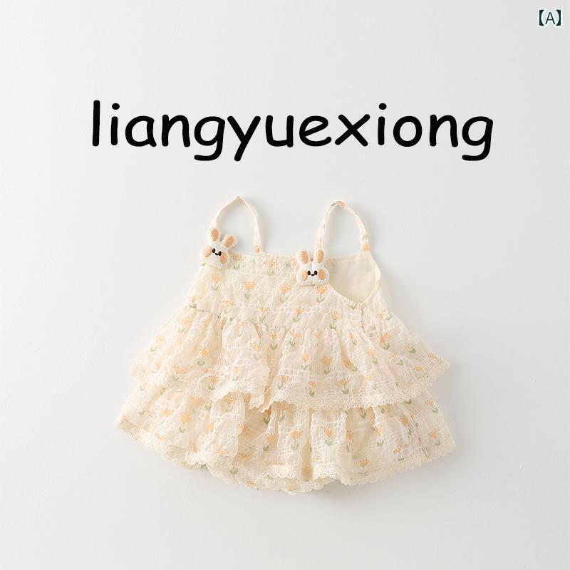 ワンピース ベビー服 赤ちゃん用品 新生児 ジャンプスーツ オールインワン ロンパース ナチュラル かわいい お出かけ 夏 花柄 薄手 スカート ボディスーツ キャミソール