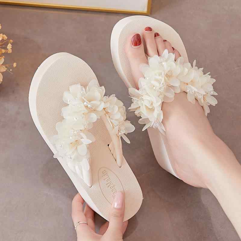 サンダル 女性用 フラワー ビーチ 夏 海辺 バカンス 滑り止め 日常使い 厚底 スリッパ アウトドア カジュアル(4)