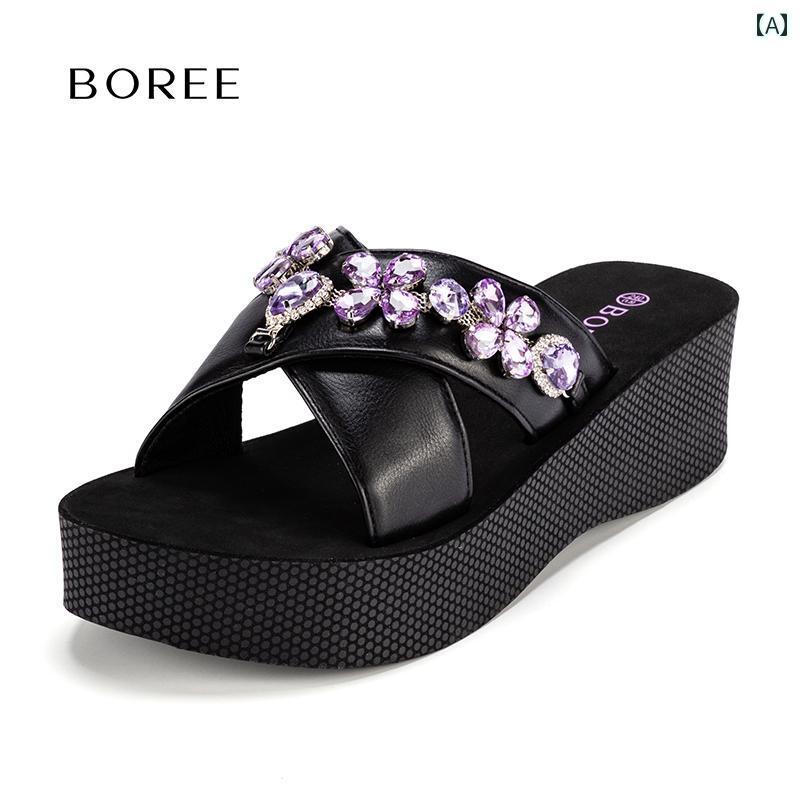 サンダル 厚底 ハイヒール 6cm ビーチ クロス ストラップ スリッパ レディース ラインストーン 軽量 夏..