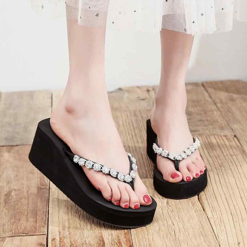 サンダル ビーチサンダル 女性用 ラインストーン スリッパ アウトドア ウェッジヒール 厚底 女性用 夏..