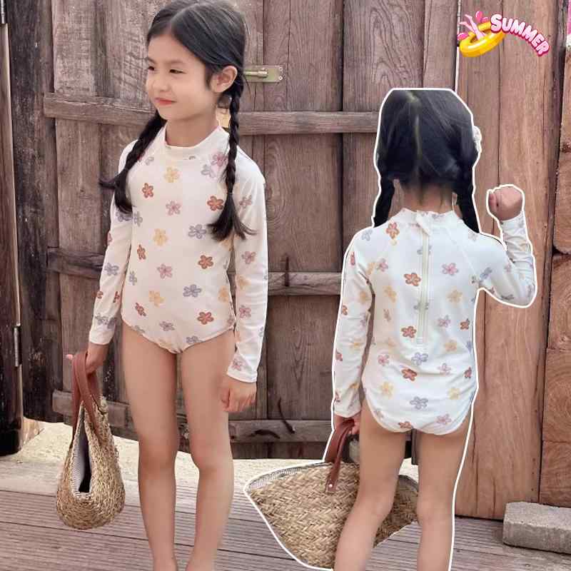 子供 水着 ワンピース 長袖 日焼け防止 プリンセス プール 温泉 小学生 海辺 バカンス 花柄 おしゃれ ..