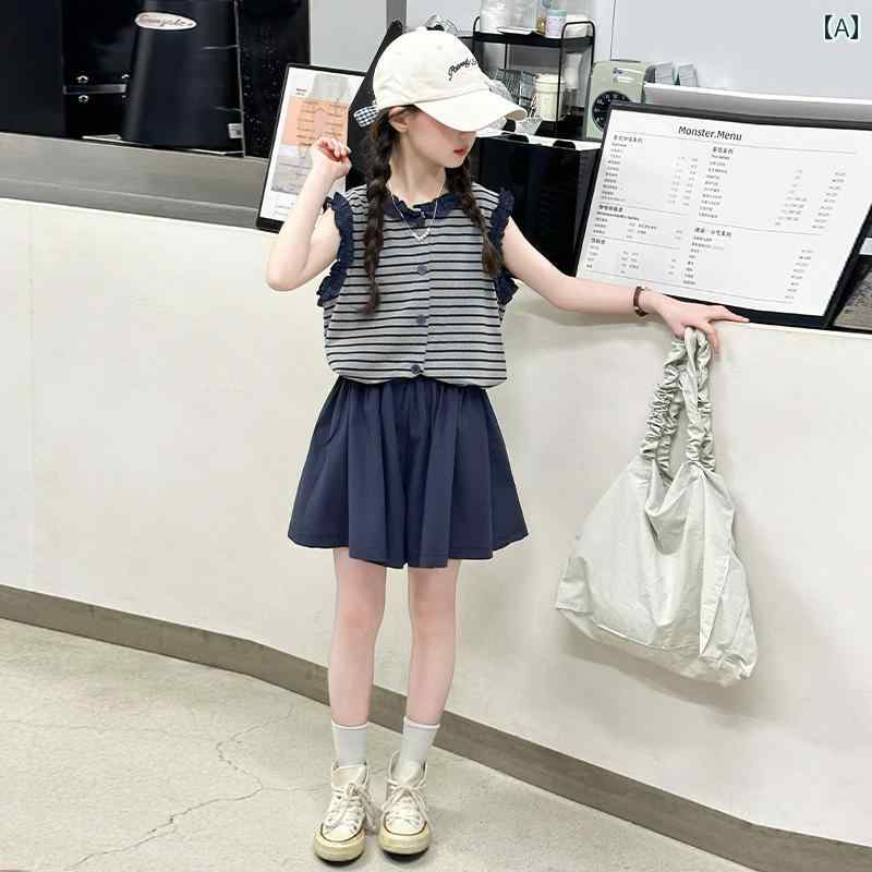 キッズ 女の子 スカート パンツ セットアップ 夏 中学生 ガール キュート ストリートウェア 女児 子供 ノースリーブ トップス 薄手